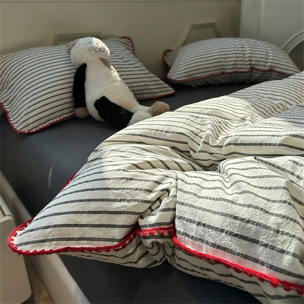 Ins Nordic Stripe Duvet Cover Set Minimalist Bedding
