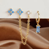 3PCS Stylish Stainless Steel Birthstone Earrings Set