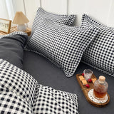 Black White Small Checks Printed Bed Set - 4 Pcs