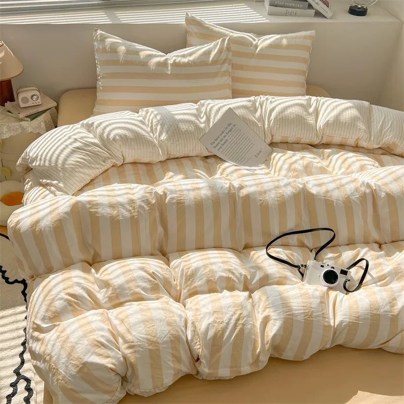 Washed Cotton Crepe Striped Quilt Set with Pillowcases 3-4