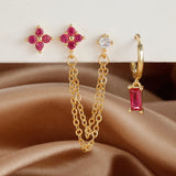 3PCS Stylish Stainless Steel Birthstone Earrings Set