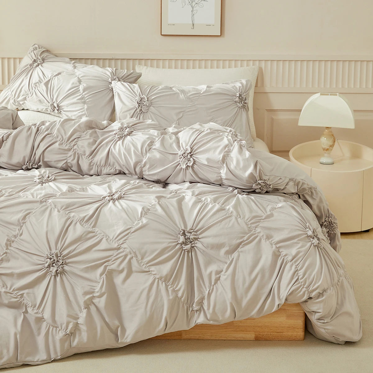 Big Pinch Pleat Duvet Cover Set, Soft Microfiber 3pcs