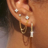 3PCS Stylish Stainless Steel Birthstone Earrings Set