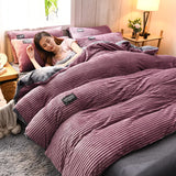 Ultra Soft Velvet Corduroy Duvet Cover Set 3pcs