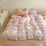 Simple Pink Stripe Bedding Set with Pillowcases 3pcs
