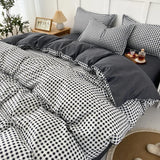 Black White Small Checks Printed Bed Set - 4 Pcs