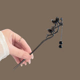 Modern Hair Stick with Ink Flower and Metal Tassel
