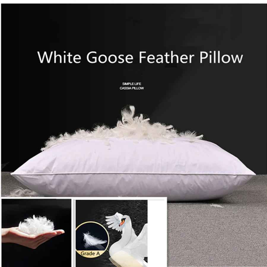 100% White Goose Feather Pillow - Hotel Quality