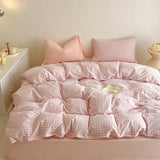 Simple Pink Stripe Bedding Set with Pillowcases 3pcs