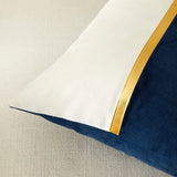 Blue Velvet Gold Bar Cushion Case Set of 2