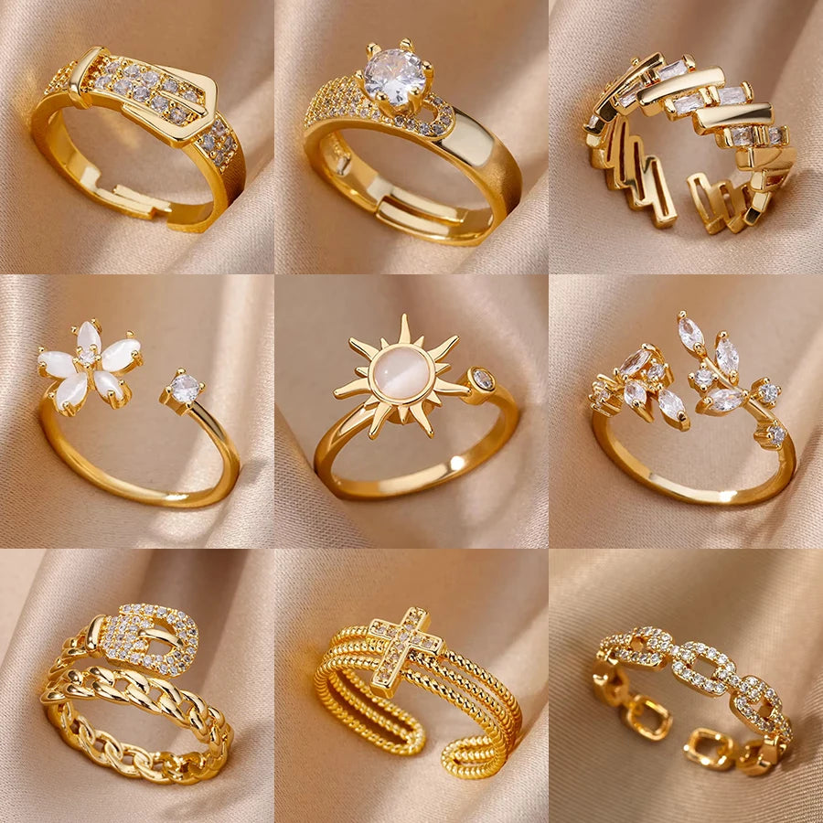 Luxury Zircon Geometric Ring for Women, Gold Color