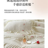 Korean Style Bed Set with Flower Embroidery, 4 pcs