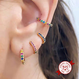 925 Silver Needle Crystal 9mm Small Hoop Earrings