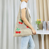 Cute Strawberry Cherry Crochet Tote Bag for Women