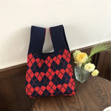 Designer Plaid Woven Shoulder Bag Tote Chic