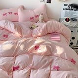 Cute Pink Bows Duvet Cover Set for Girls, 3pcs