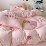 Cute Pink Bows Duvet Cover Set for Girls, 3pcs