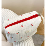 Quilted Cotton Retro Cherry Travel Cosmetic Bag  Clean Vanilla Store