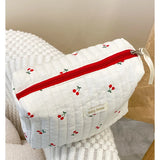 Quilted Cotton Retro Cherry Travel Cosmetic Bag  Clean Vanilla Store