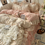 Korean Princess Floral Ruffles Bedding Set, 4 Pcs