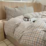 Pink Striped Plaid Duvet Cover Set with 2 Pillowcases