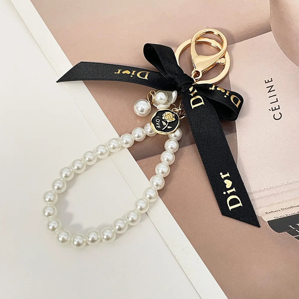 Imitation Pearl Bowknot Keychain Bag Charm Jewelry