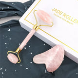 Natural Rose Quartz Gua Sha Roller Set for Face