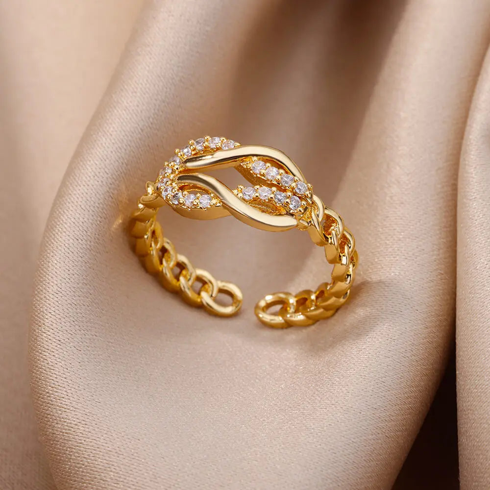 Luxury Zircon Geometric Ring for Women, Gold Color