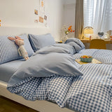 Black White Small Checks Printed Bed Set - 4 Pcs