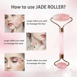 Natural Pink Rose Roller Gua Sha Set Facial Body Massager Roller Face Lifting Beauty Massage Tools Rose Quartz Jade Stone Massage Set - Clean Vanilla