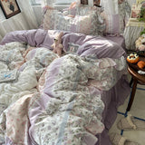Korean Princess Floral Ruffles Bedding Set, 4 Pcs