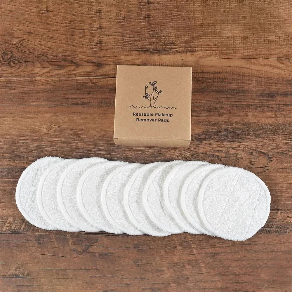 Cotton 10Pcs Bamboo Makeup Remover Reusable Cotton Pads Washable Rounds Clean Facial Cotton Reusable Makeup Tools - Clean Vanilla