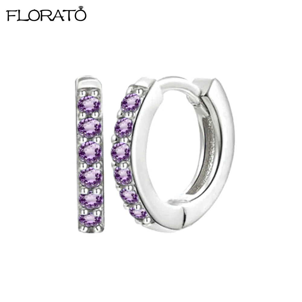 925 Silver Needle Crystal 9mm Small Hoop Earrings