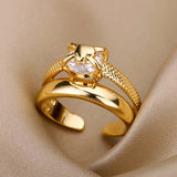 Luxury Zircon Geometric Ring for Women, Gold Color