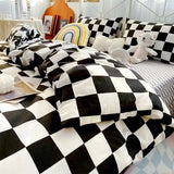 Simple Bedding Set Plaid Queen Duvet Cover Kit 4pcs