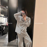 Luxury Striped Cotton Pajamas Women's Wide Leg Set  Clean Vanilla Store
