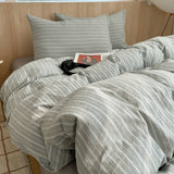 Pink Striped Plaid Duvet Cover Set with 2 Pillowcases