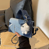 JIOMAY Fashion Blue Color Block Denim Shoulder Bag