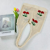 Cute Strawberry Cherry Crochet Tote Bag for Women
