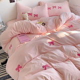 Cute Pink Bows Duvet Cover Set for Girls, 3pcs