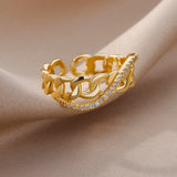 Fashion Gold Color Stainless Steel Ring with Crystal Zircon