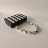 White Marble Black Striped Acrylic Box Clutch Handbag
