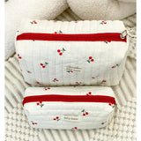 Quilted Cotton Retro Cherry Travel Cosmetic Bag  Clean Vanilla Store