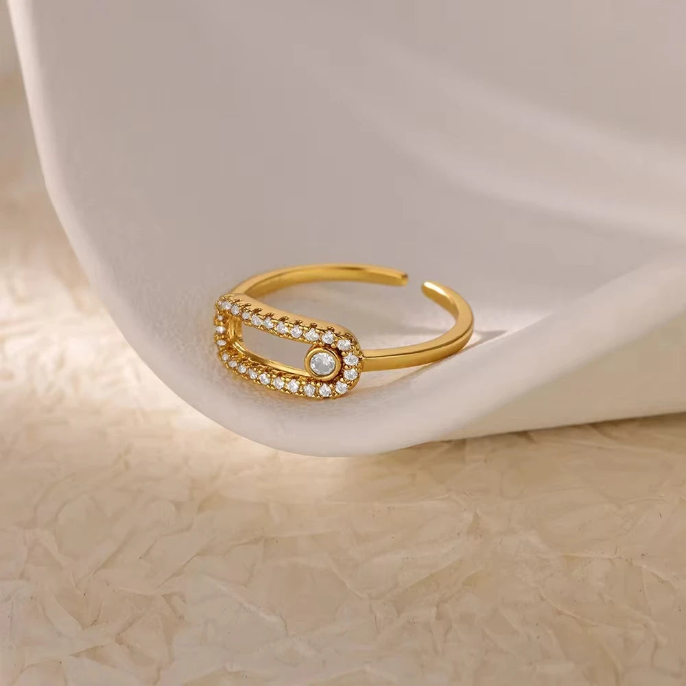 Luxury Zircon Geometric Ring for Women, Gold Color