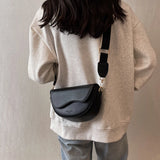 Women Vintage Solid Color Flap Saddle Bag Crossbody