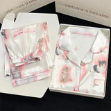 Kawaii Youth Girl's Cute Cat Satin PJs Set  Clean Vanilla Store
