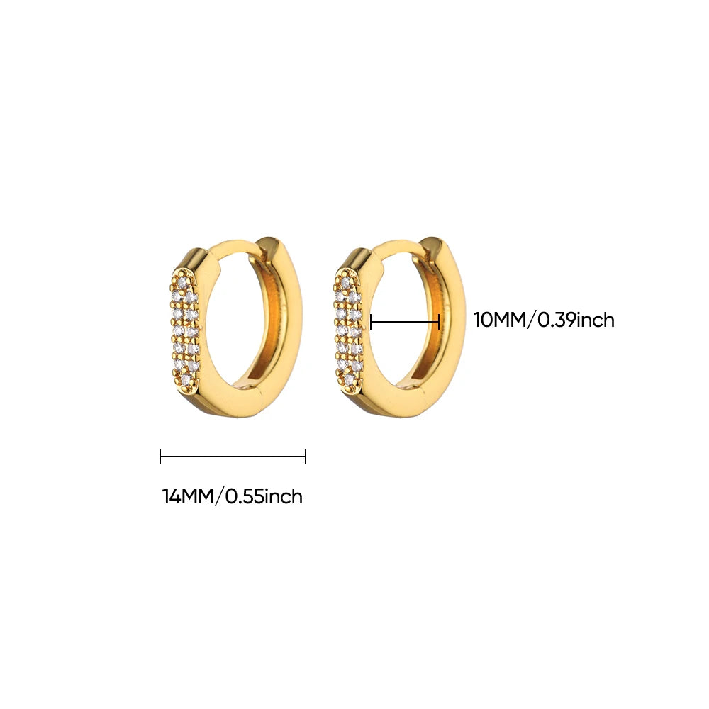 Gold Geometric Pave Zirconia Round Hoop Earrings