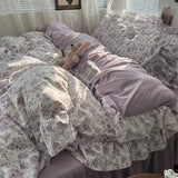 Korean Princess Floral Ruffles Bedding Set, 4 Pcs