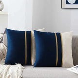 Blue Velvet Gold Bar Cushion Case Set of 2