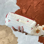 Quilted Cotton Retro Cherry Travel Cosmetic Bag  Clean Vanilla Store